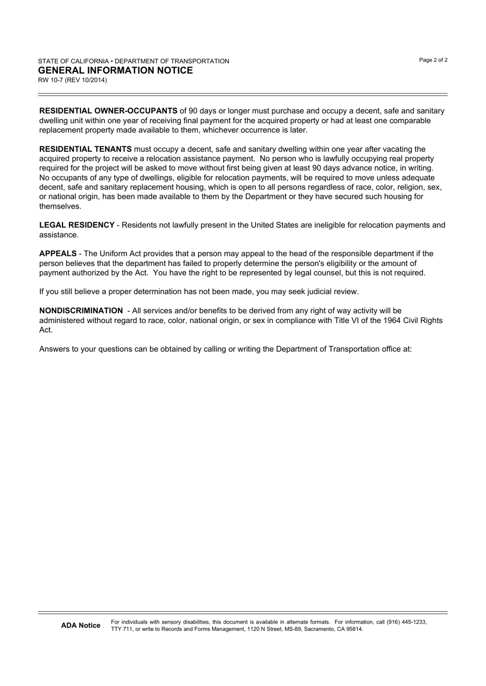 Form RW10-7 General Information Notice - California, Page 2