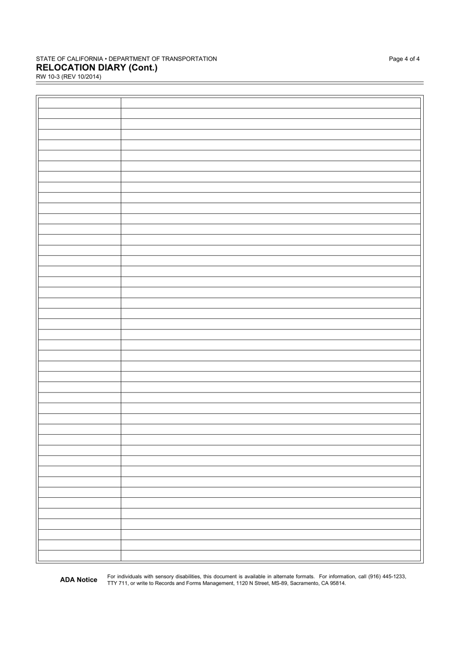 Form RW10-3 Relocation Diary - California, Page 4