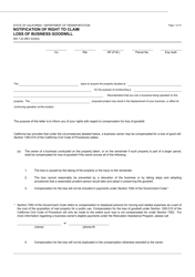 Form RW7-30 Notification of Right to Claim Loss of Business Goodwill - California