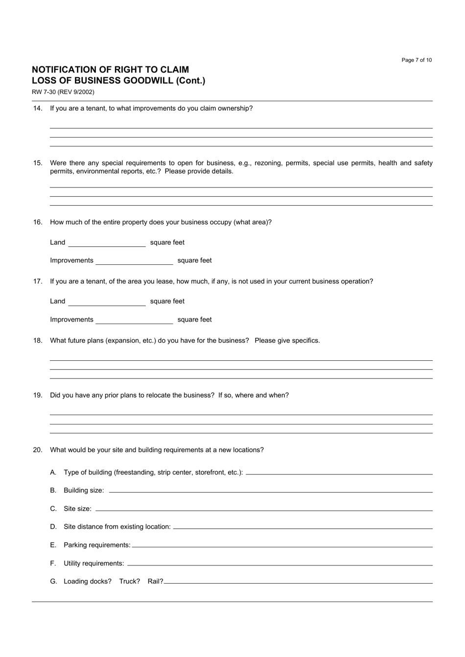 Form RW7-30 Notification of Right to Claim Loss of Business Goodwill - California, Page 7