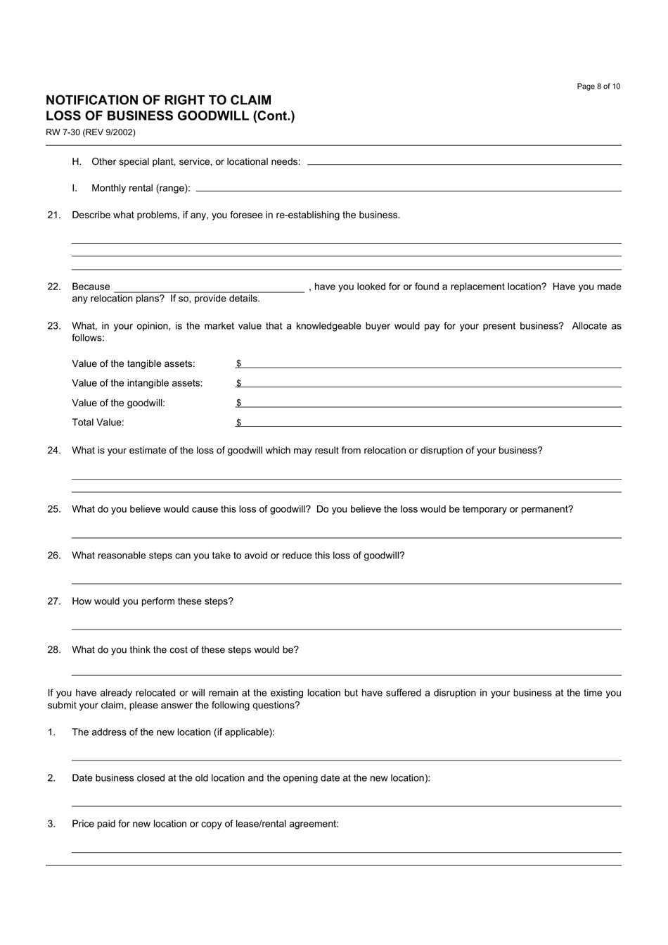 Form RW7-30 Notification of Right to Claim Loss of Business Goodwill - California, Page 8