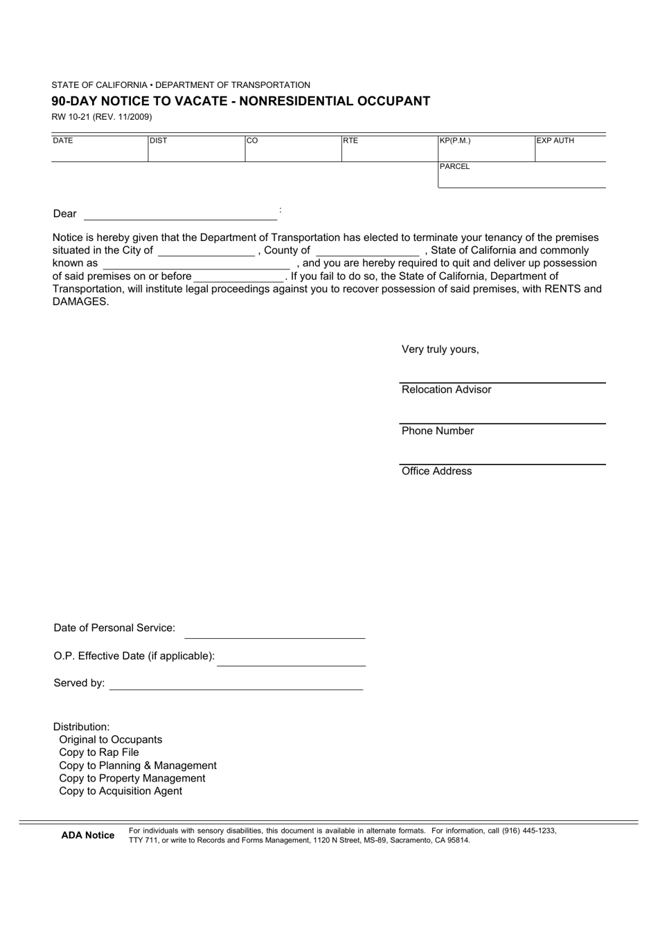 Form RW1021 Download Fillable PDF or Fill Online 90day Notice to