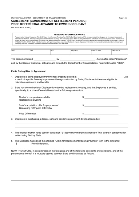 Form RW10-27 - Fill Out, Sign Online and Download Fillable PDF ...