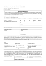 Form RW10-29 Residential - Claim for Moving Expense by Moving Service Authorization - California
