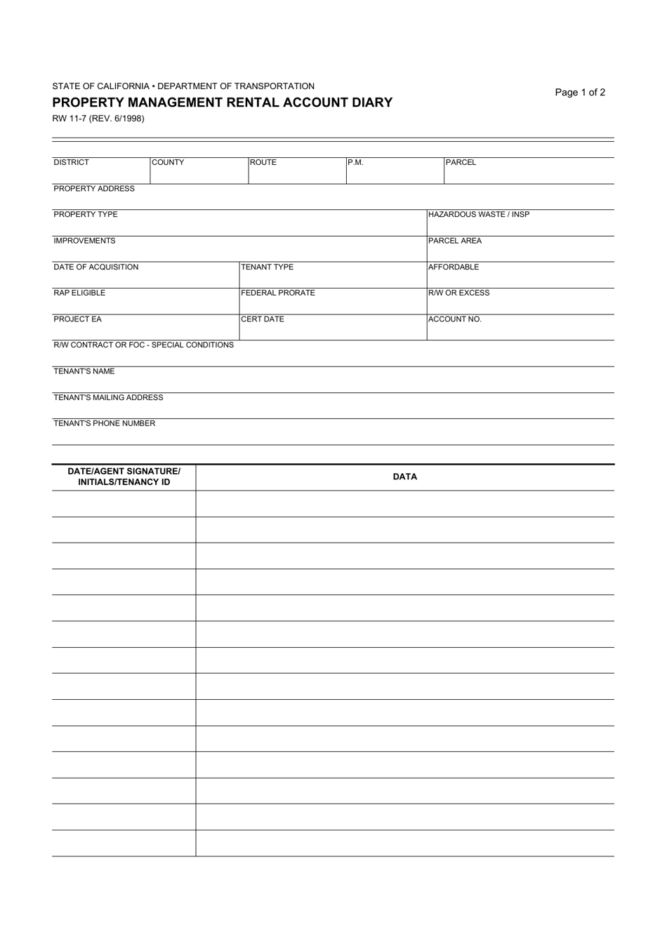 Form RW11-7 Download Fillable PDF or Fill Online Property Management ...