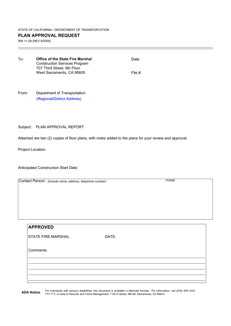 Form RW11-28 Plan Approval Request - California, Page 1