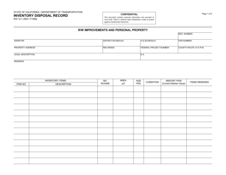 Document preview: Form RW12-1 Inventory Disposal Record - California