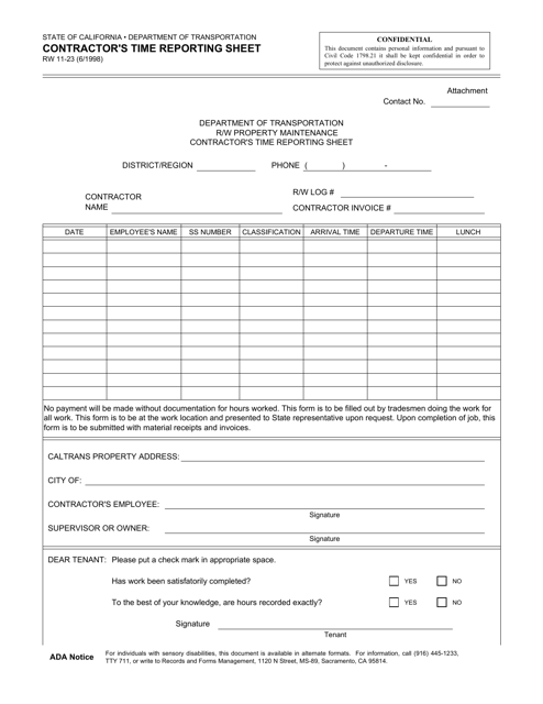 Form RW11-23  Printable Pdf