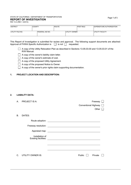 Form RW13-3  Printable Pdf