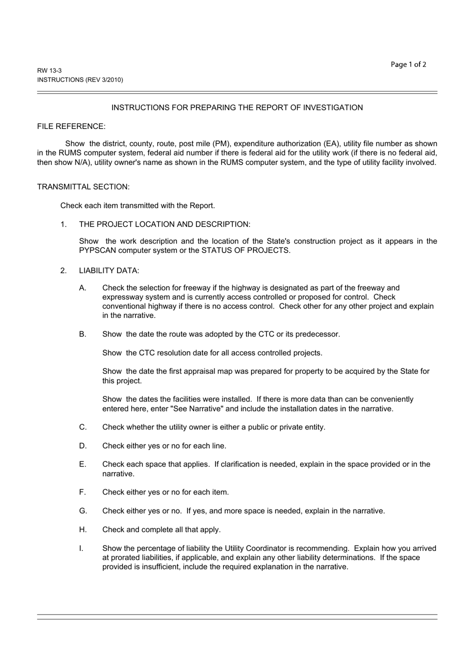 Form RW13-3 Report of Investigation - California, Page 6