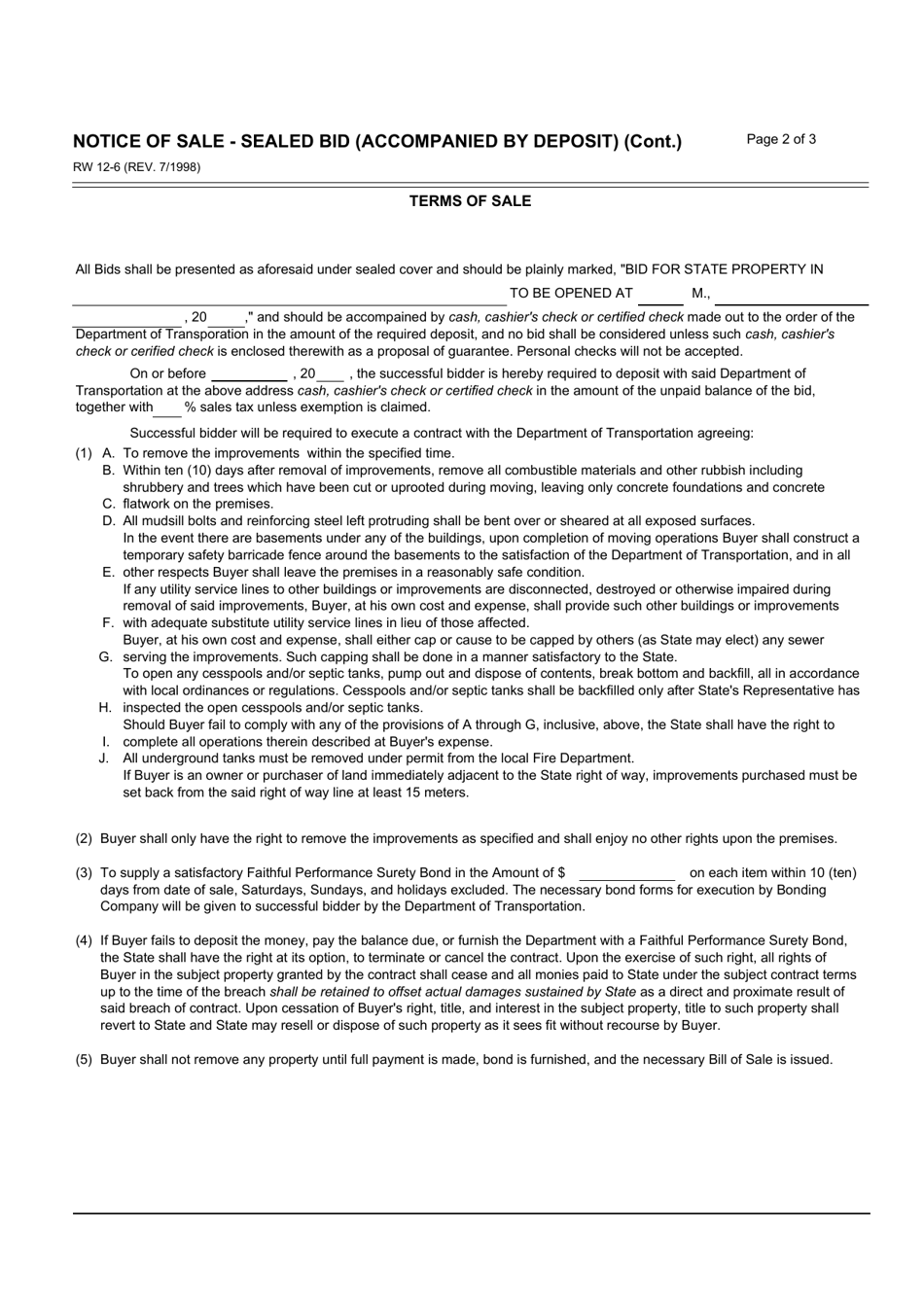 Form RW12-6 Notice of Sale - Sealed Bid (Accompanied by Deposit) - California, Page 2