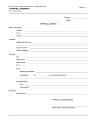 Form RW15-2 Appraisal Summary - California