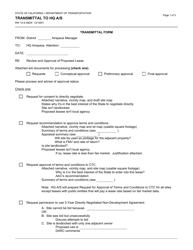 Form RW15-9 Transmittal to HQ a/S - California