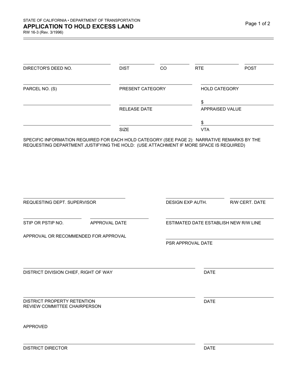 Form RW16-3 - Fill Out, Sign Online and Download Fillable PDF ...