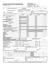 Form RW8-16 Federal Participation Memorandum - California