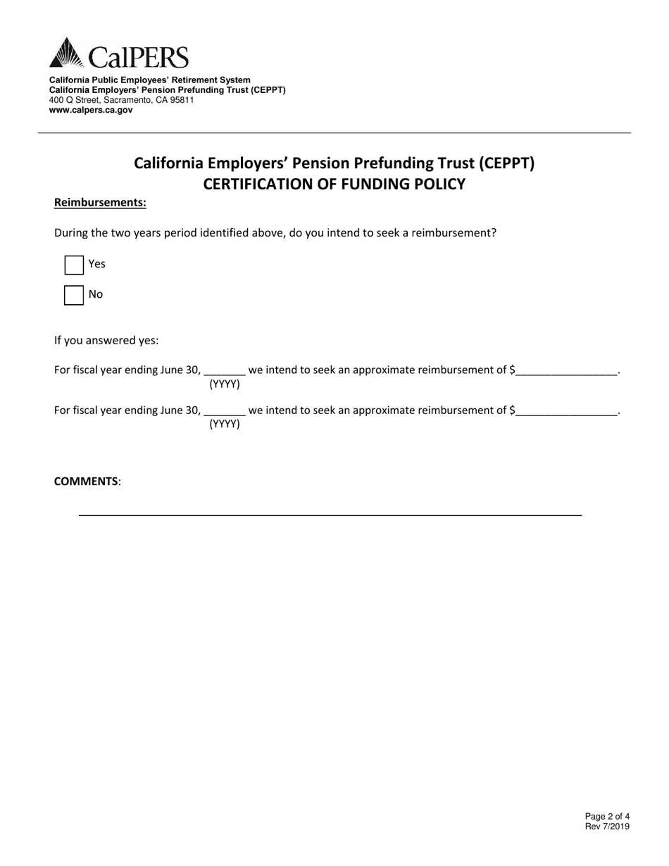 California Employers Pension Prefunding Trust (CEPPT) Certification of Funding Policy - California, Page 2
