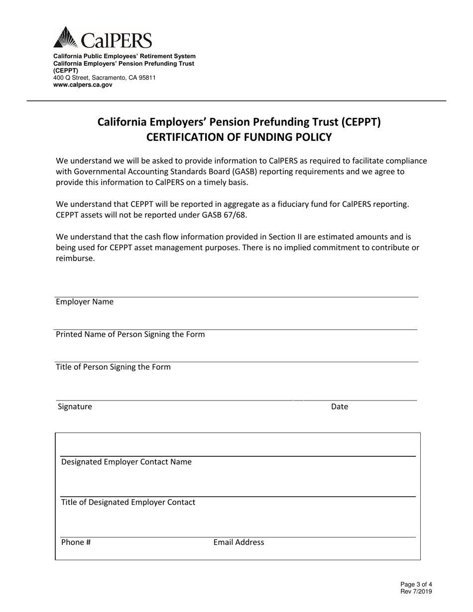 California Employers Pension Prefunding Trust (CEPPT) Certification of Funding Policy - California, Page 3