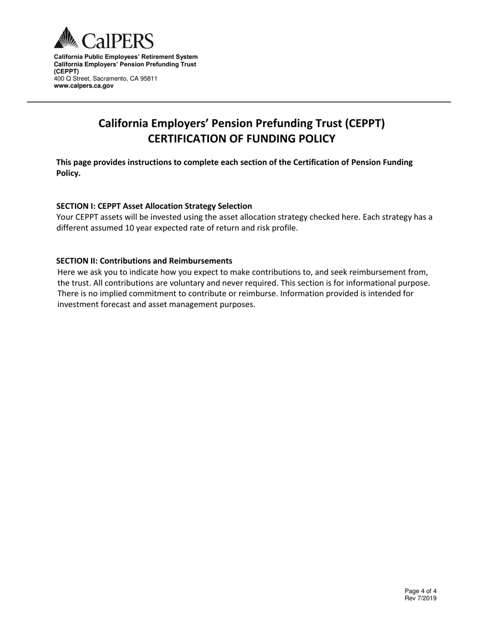 California Employers Pension Prefunding Trust (CEPPT) Certification of Funding Policy - California, Page 4
