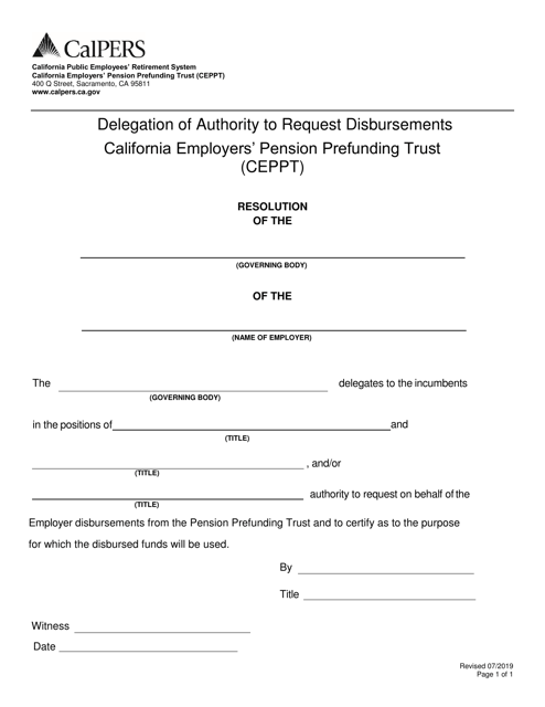 Delegation of Authority to Request Disbursements California Employers' Pension Prefunding Trust (CEPPT) - California Download Pdf