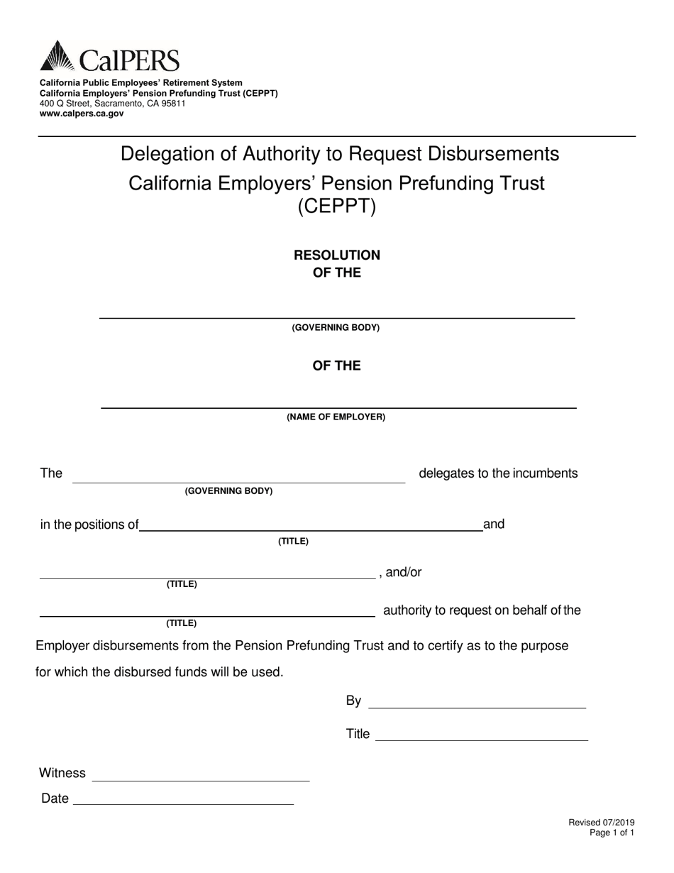 Delegation of Authority to Request Disbursements California Employers Pension Prefunding Trust (CEPPT) - California, Page 1