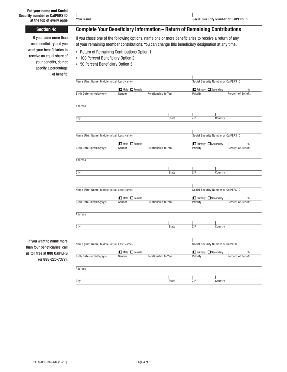 Form PERS-BSD-369-NM Nonmember Service Retirement Election Application - California, Page 4