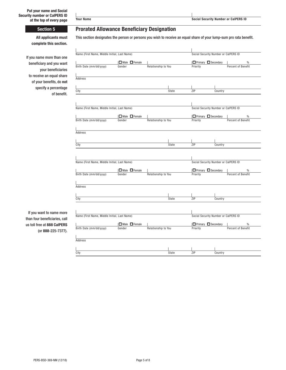 Form PERS-BSD-369-NM Nonmember Service Retirement Election Application - California, Page 5