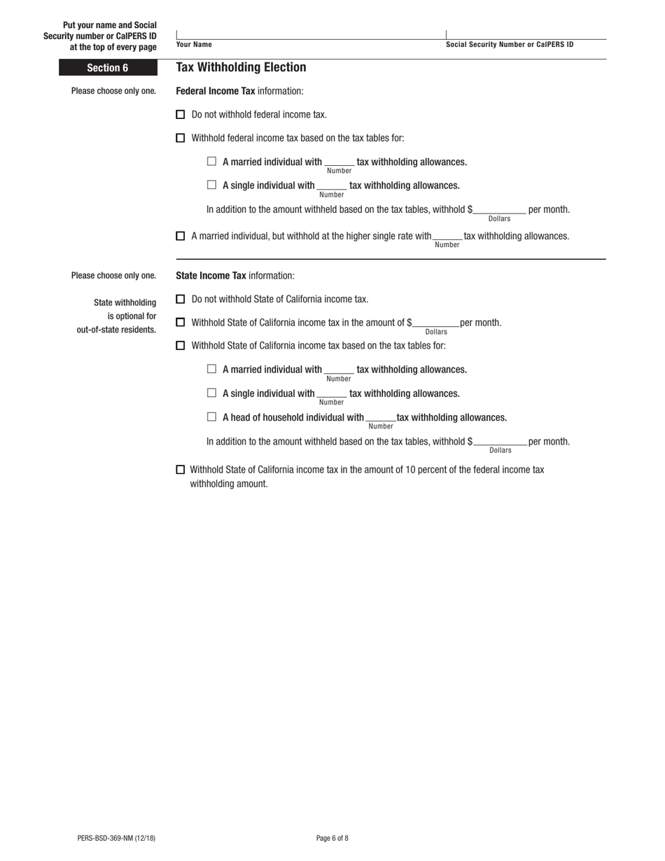 Form PERS-BSD-369-NM Nonmember Service Retirement Election Application - California, Page 6