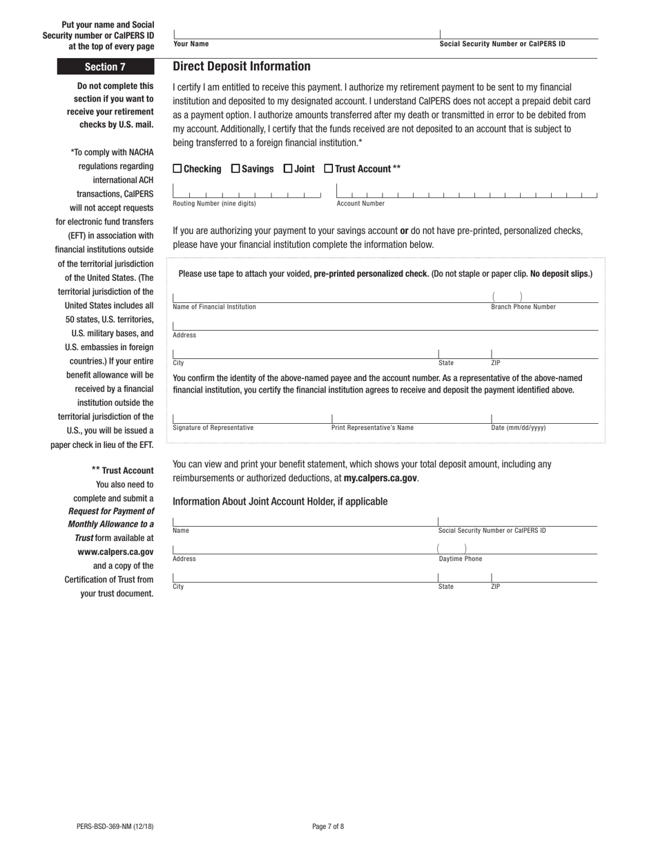 Form PERS-BSD-369-NM Nonmember Service Retirement Election Application - California, Page 7