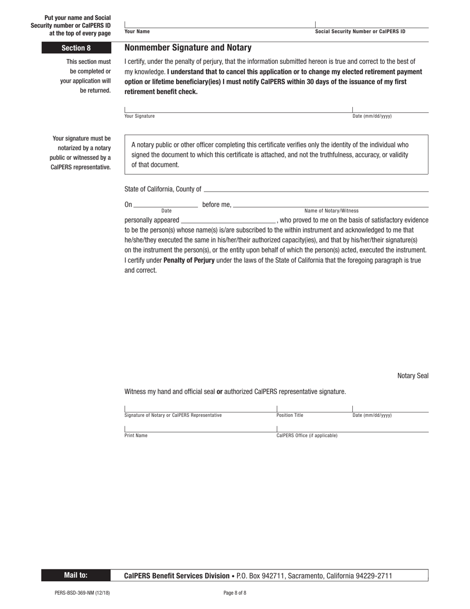 Form PERS-BSD-369-NM Nonmember Service Retirement Election Application - California, Page 8