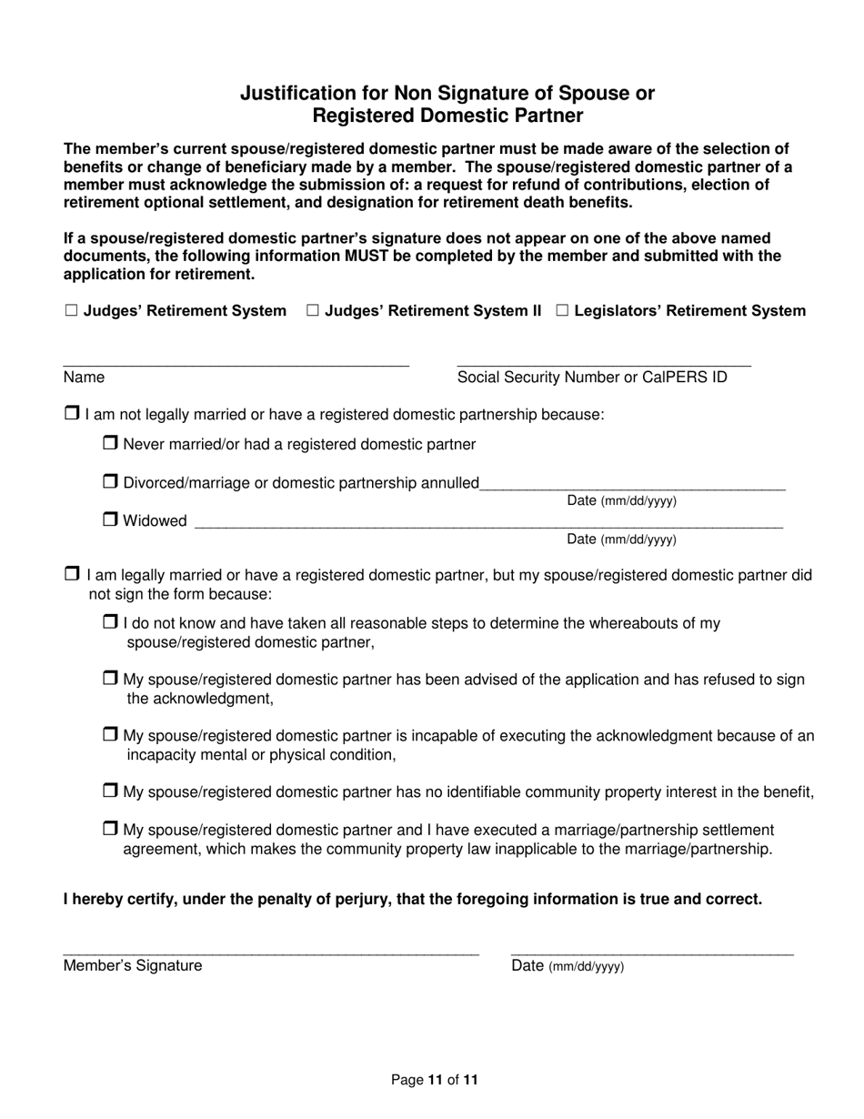 Form PERS09M0297 (PERS-PRS-W-4P / DE-4P) Judges Retirement Application - California, Page 11
