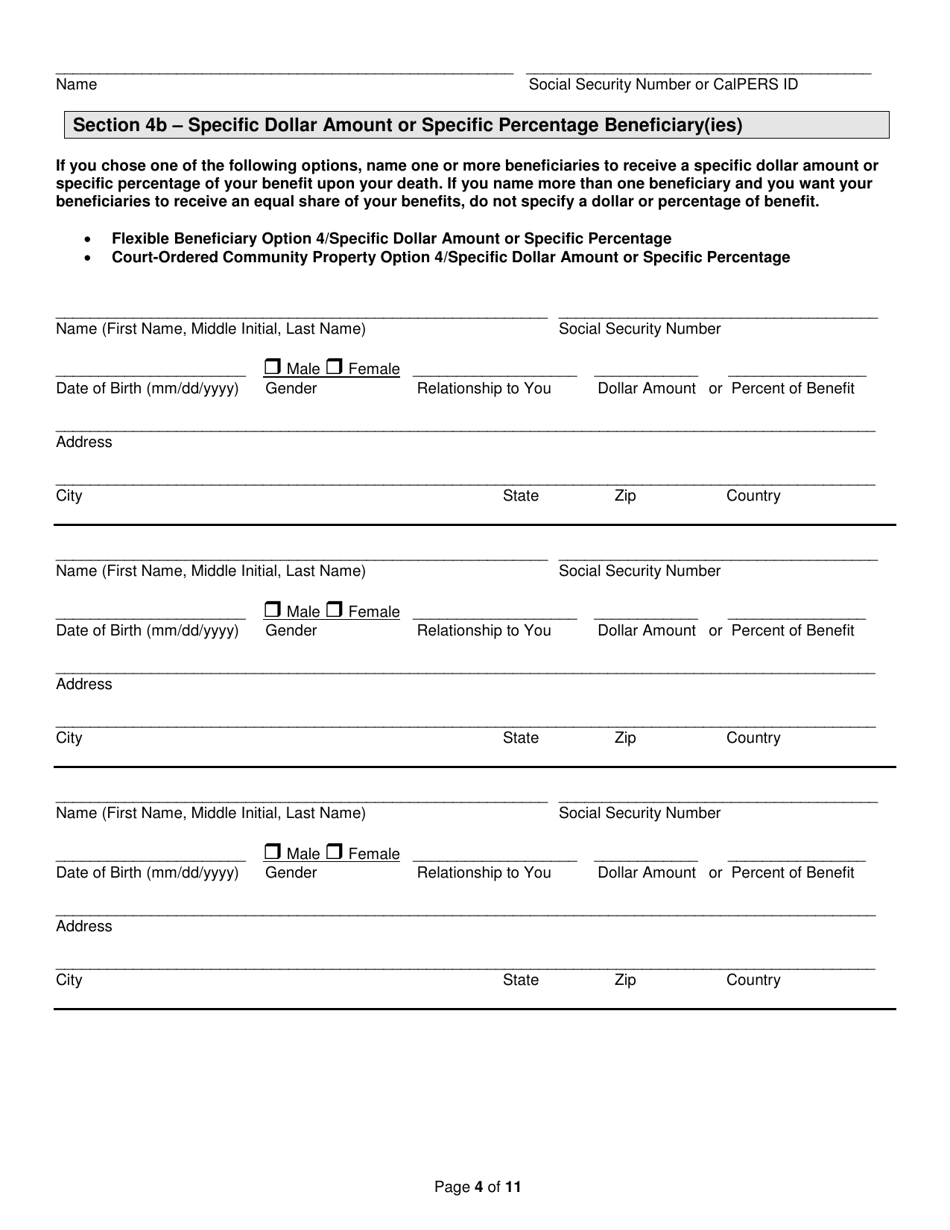 Form PERS09M0297 (PERS-PRS-W-4P / DE-4P) Judges Retirement Application - California, Page 4
