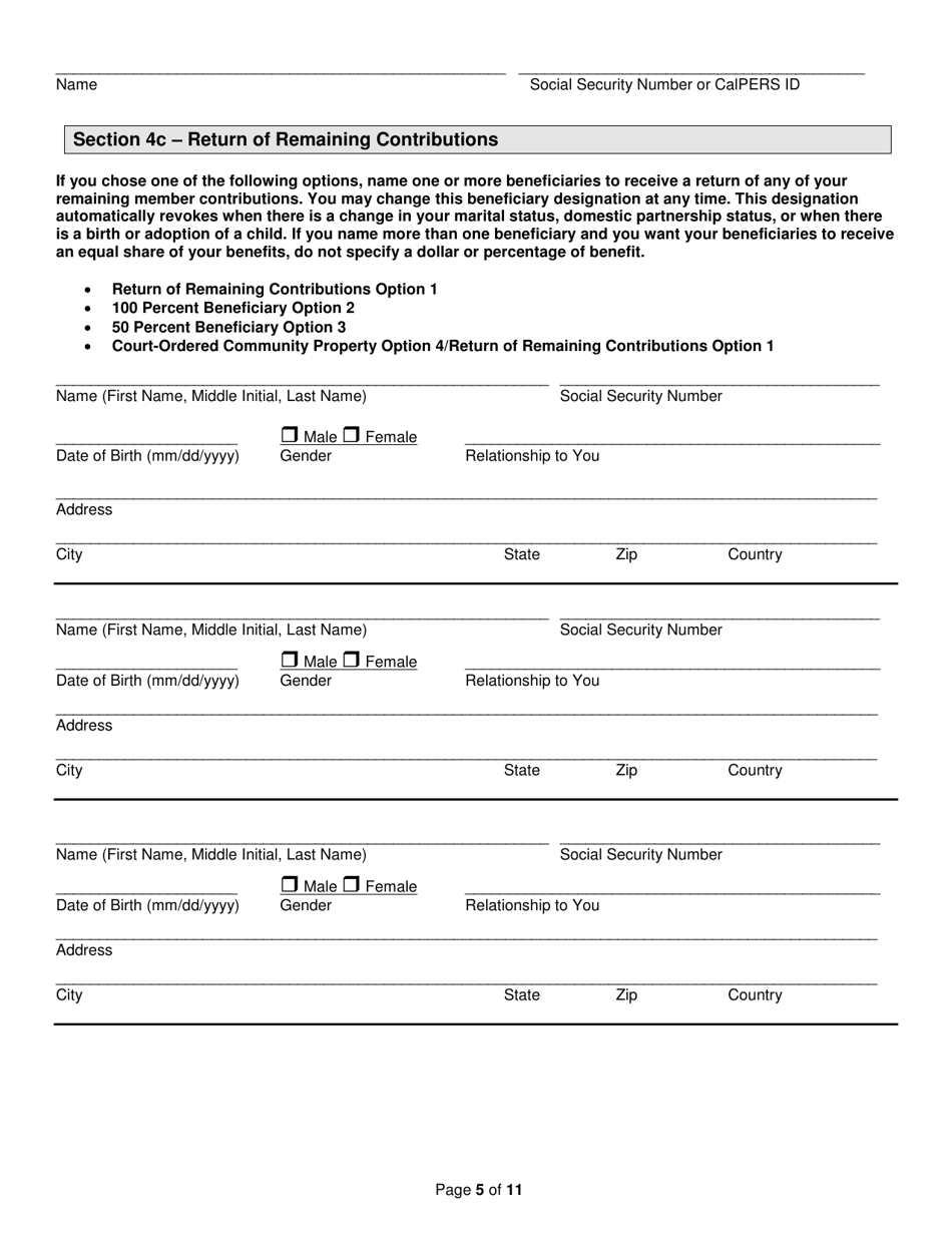 Form PERS09M0297 (PERS-PRS-W-4P / DE-4P) Judges Retirement Application - California, Page 5