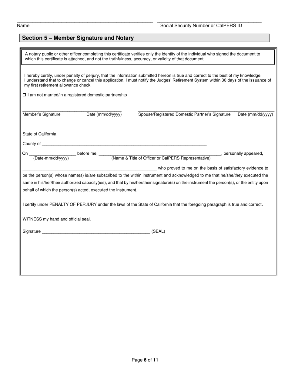 Form PERS09M0297 (PERS-PRS-W-4P / DE-4P) Judges Retirement Application - California, Page 6