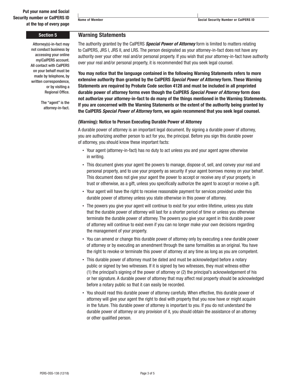 Form PERS-OSS-138 Special Power of Attorney - California, Page 3