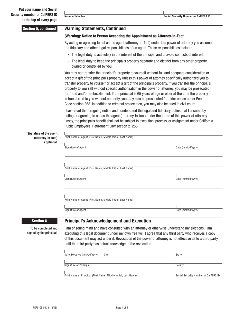 Form PERS-OSS-138 Special Power of Attorney - California, Page 4