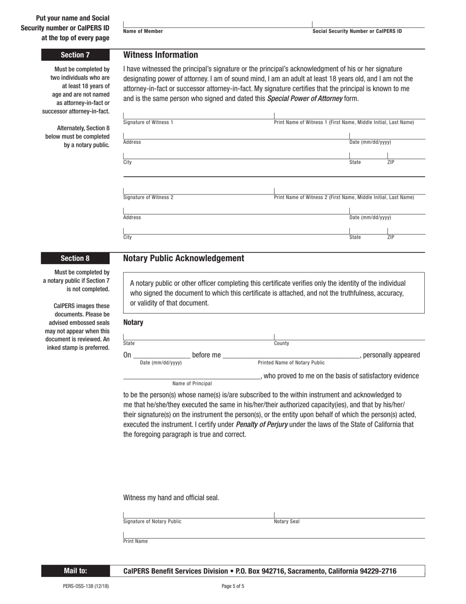 Form PERS-OSS-138 Special Power of Attorney - California, Page 5
