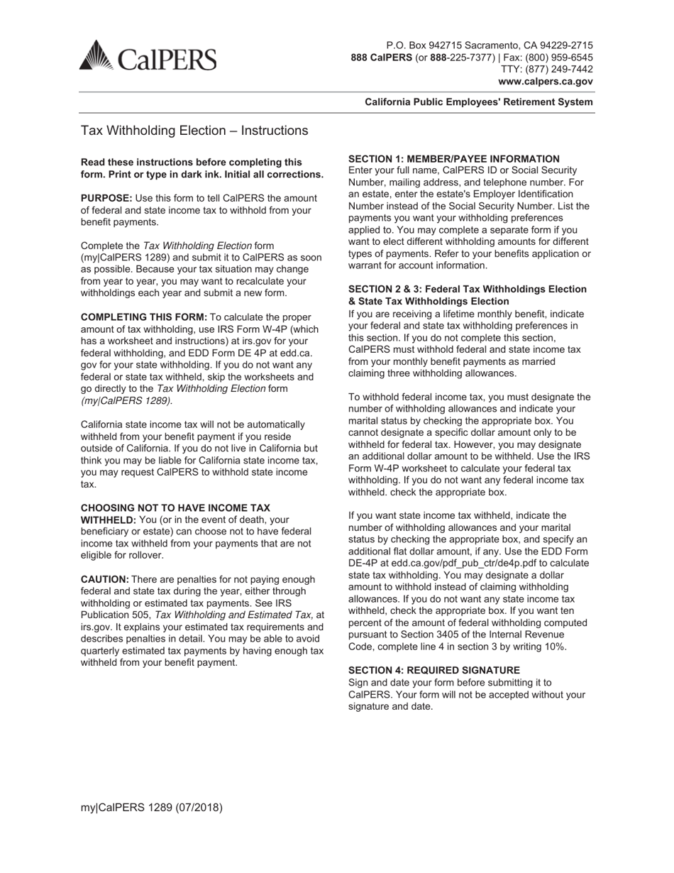 Form my|CalPERS1289 Tax Withholding Election - California, Page 2