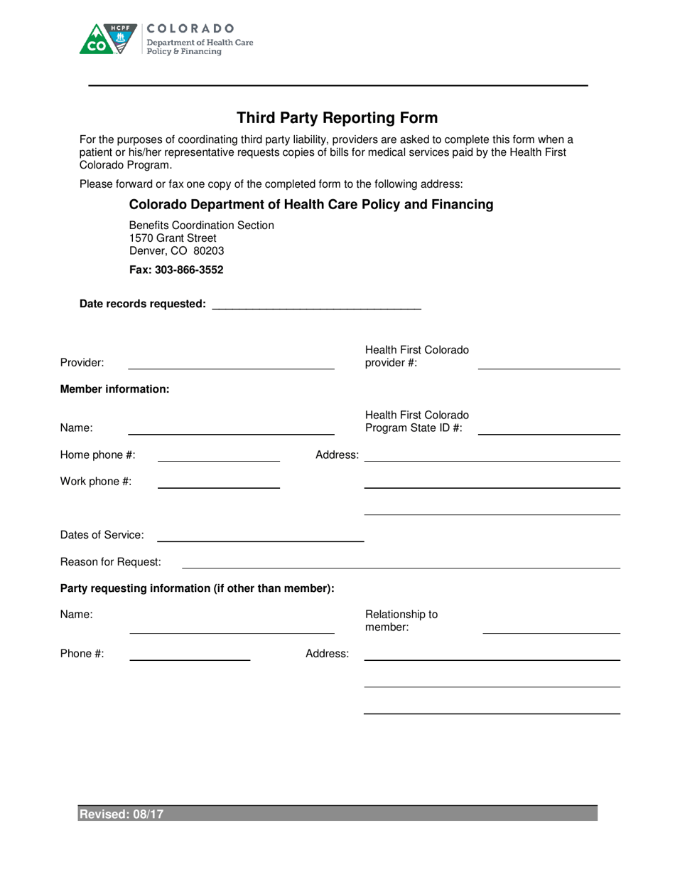 Third Party Reporting Form - Colorado, Page 1