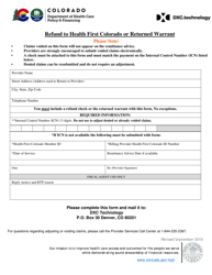 Document preview: Refund to Health First Colorado or Returned Warrant - Colorado