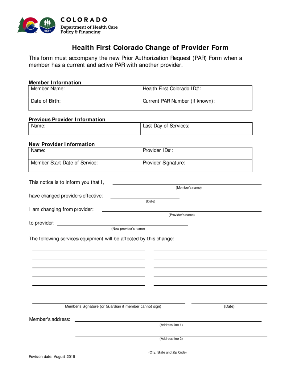 First Health Provider Roster Form Colorado Health First Colorado Change of Provider Form - Fill Out, Sign ...