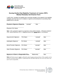 Nursing Facility Post Eligibility Treatment of Income (Peti) Medical Necessity Certification Form - Colorado