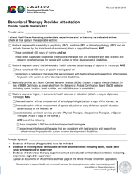 Document preview: Behavioral Therapy Provider Attestation - Colorado