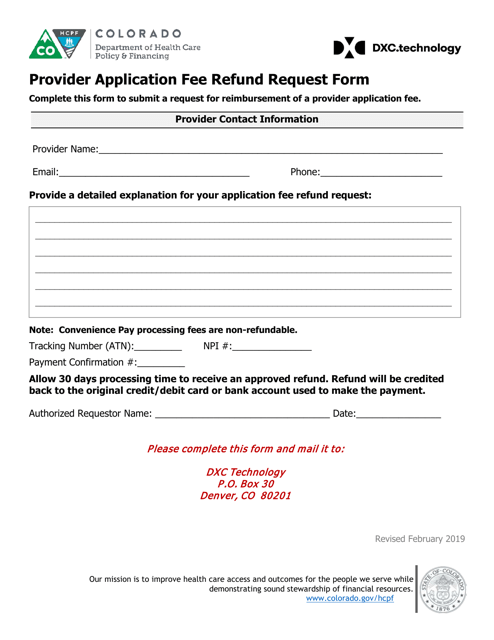 Provider Application Fee Refund Request Form - Colorado Download Pdf