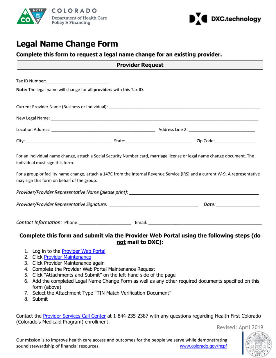 Legal Name Change Form - Colorado, Page 1