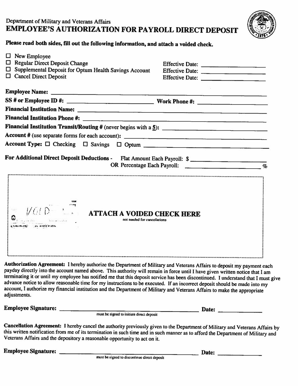 colorado employees authorization for payroll direct deposit download