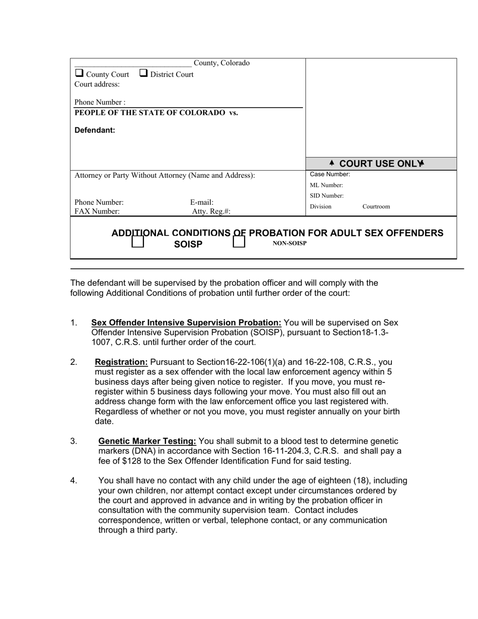 Additional Conditions of Probation for Adult Sex Offenders - Colorado, Page 1