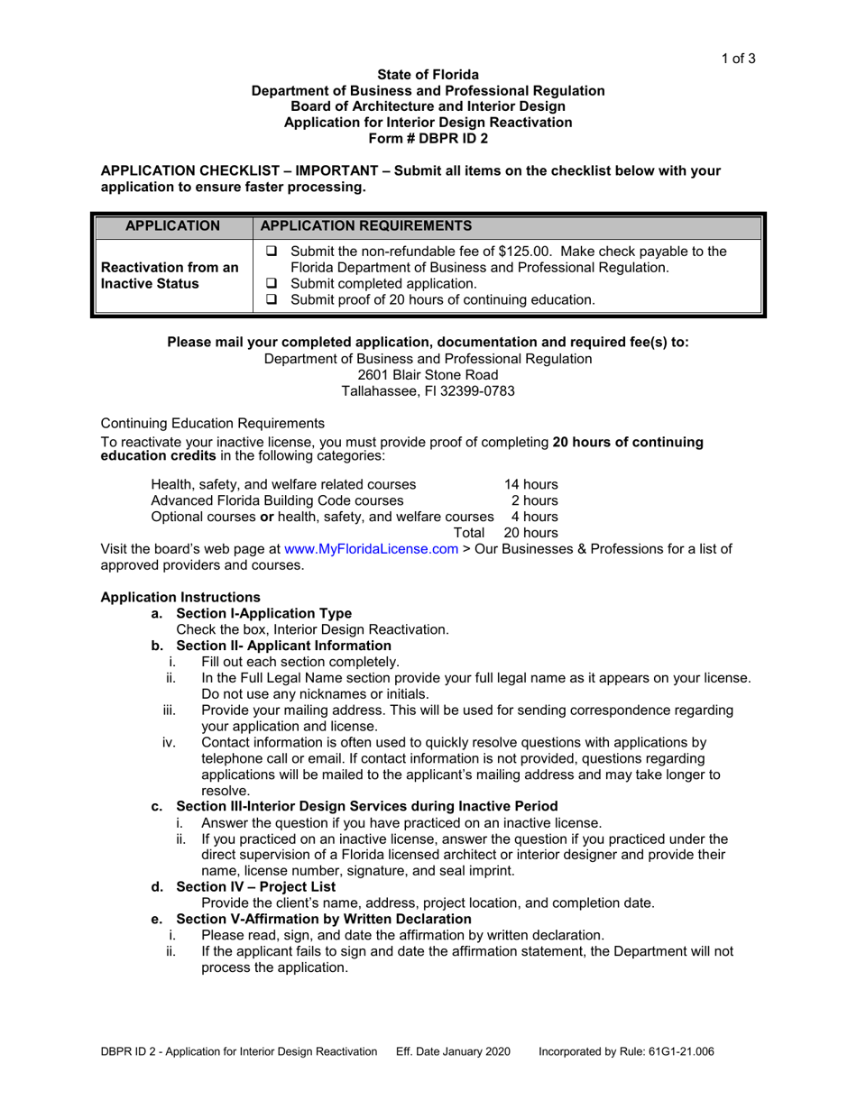 DBPR Form ID2 Fill Out, Sign Online and Download Printable PDF