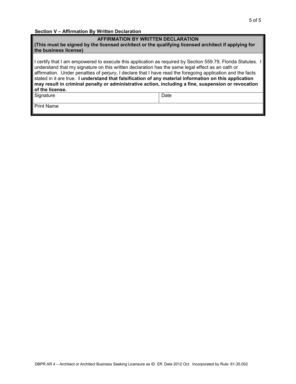 Dbpr Form Ar4 Fill Out Sign Online And Download Printable Pdf Florida Templateroller 0816