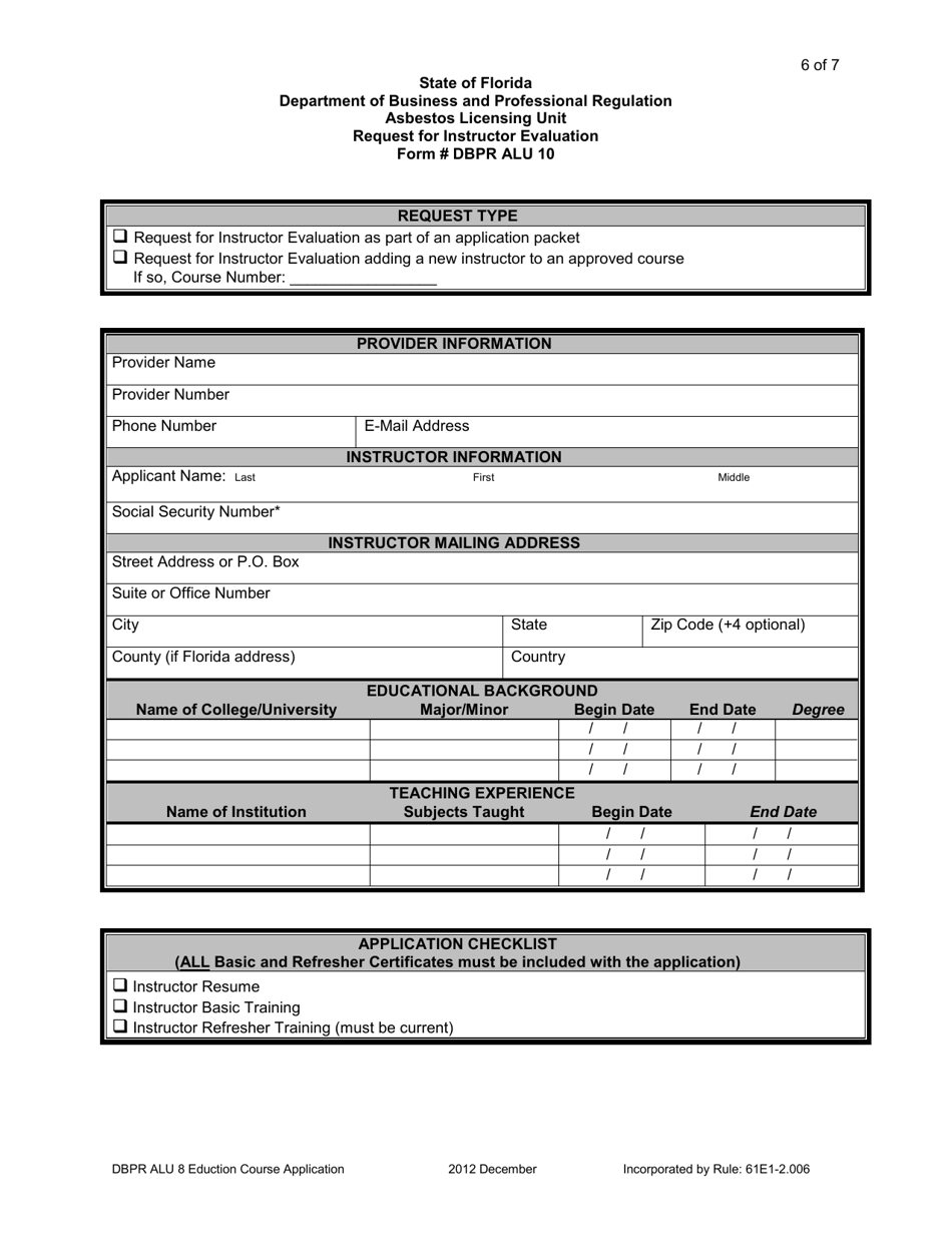 DBPR Form ALU8 Education Course Application - Florida, Page 6