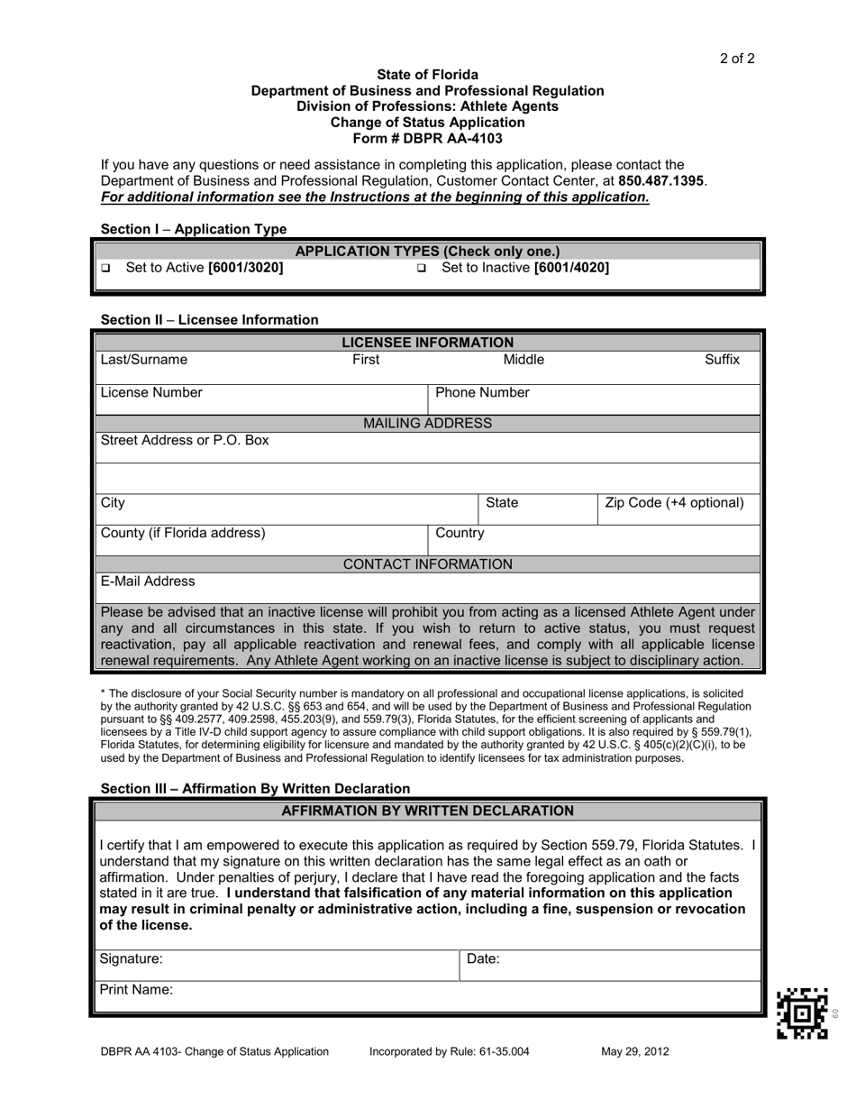 DBPR Form AA4103 Fill Out, Sign Online and Download Printable PDF